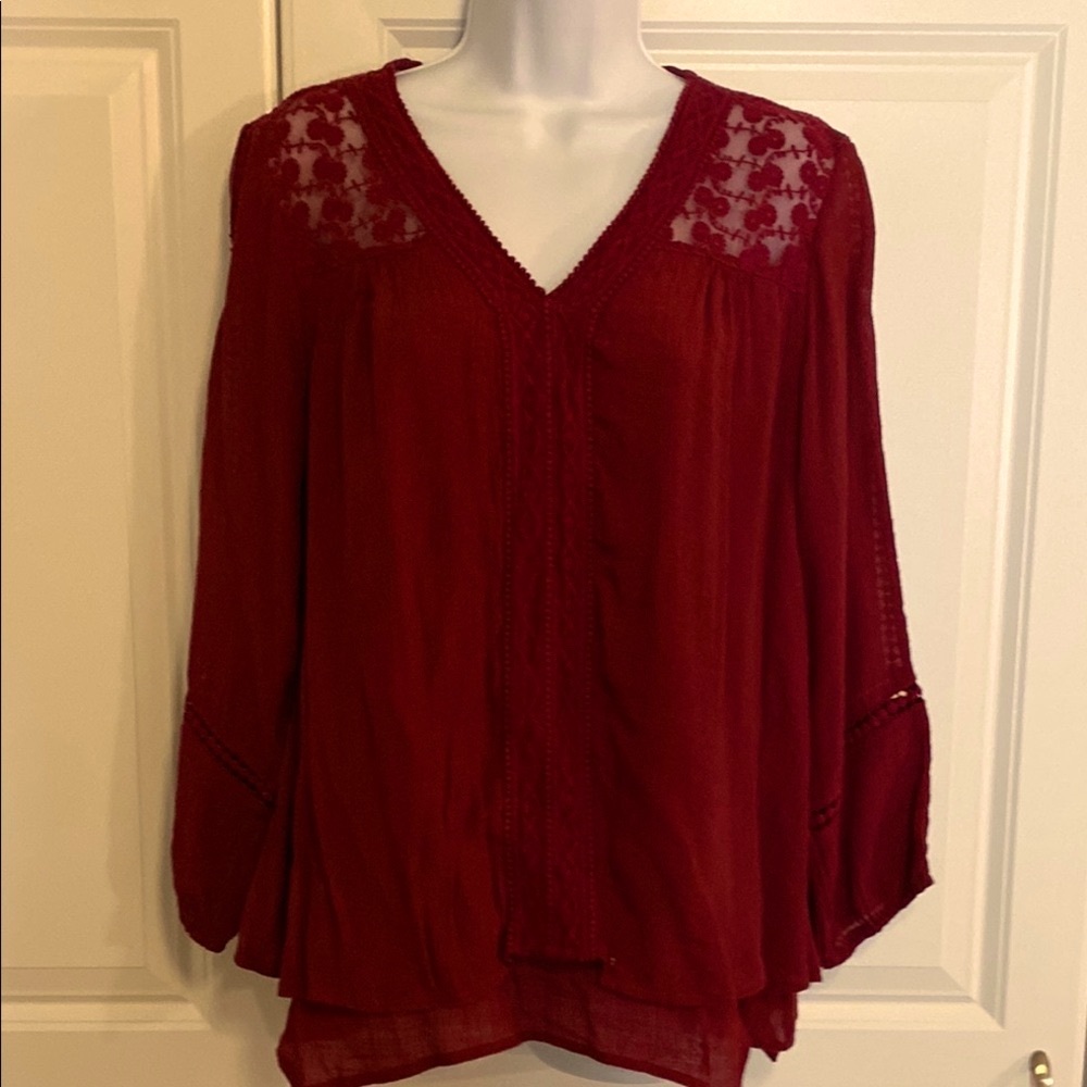 Women's Deep Burgundy Red Lace Detail Tunic, sz Small